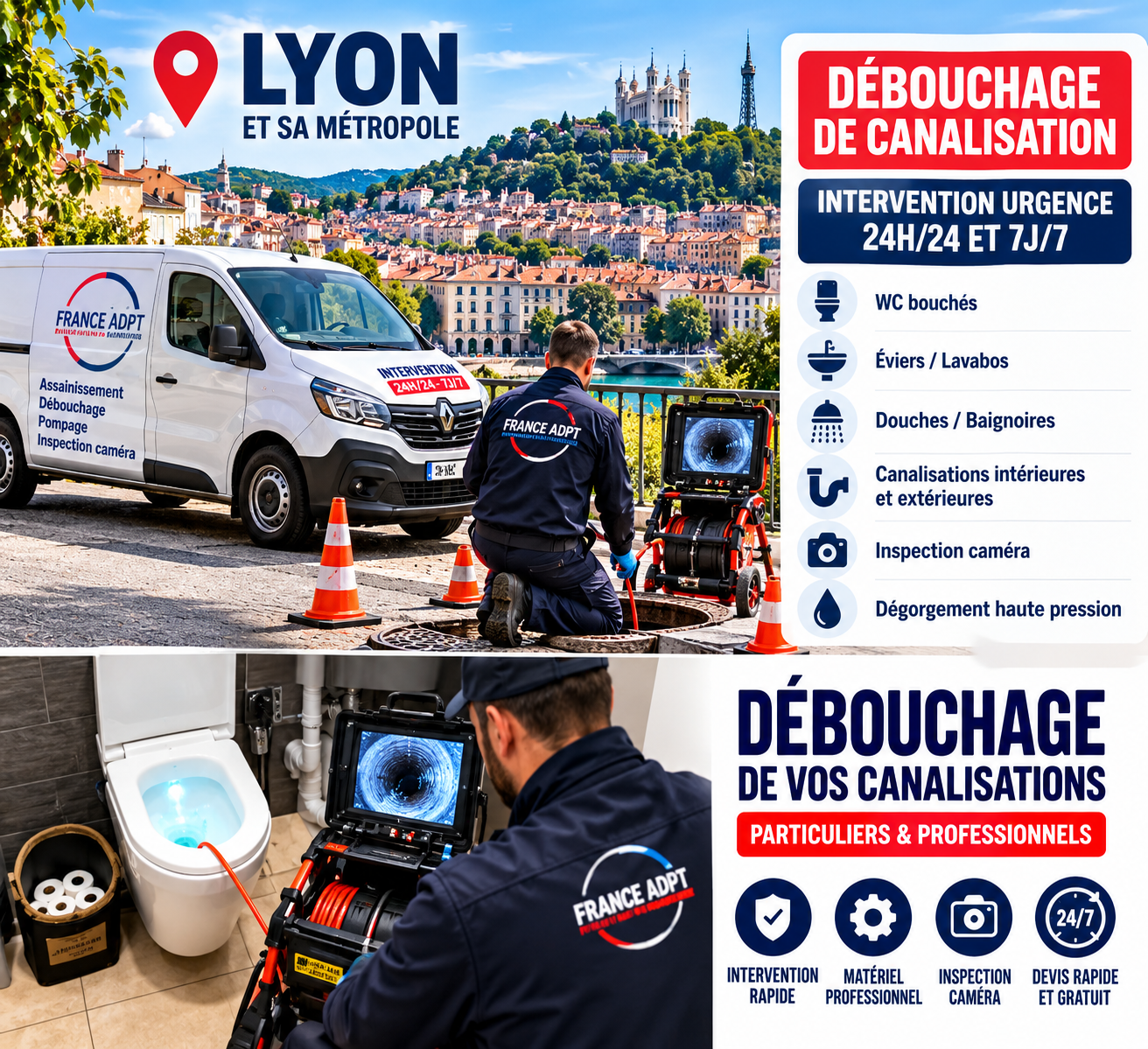 Débouchage de canalisation à Lyon - France ADPT