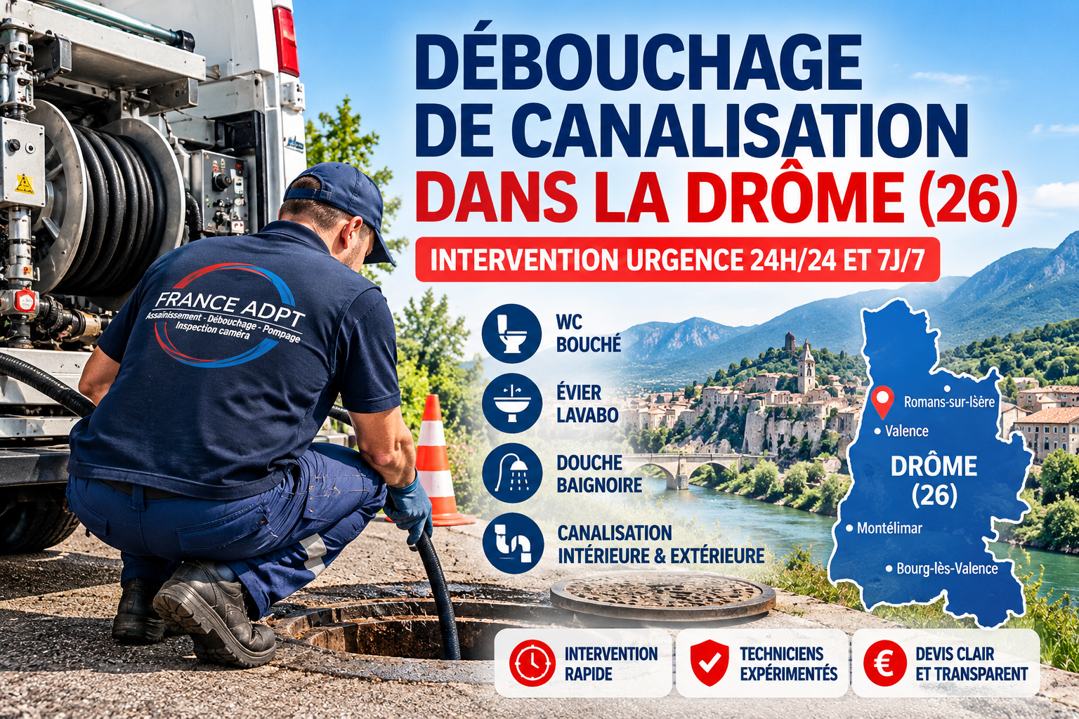 Débouchage de canalisation en urgence dans la Drôme (26)
